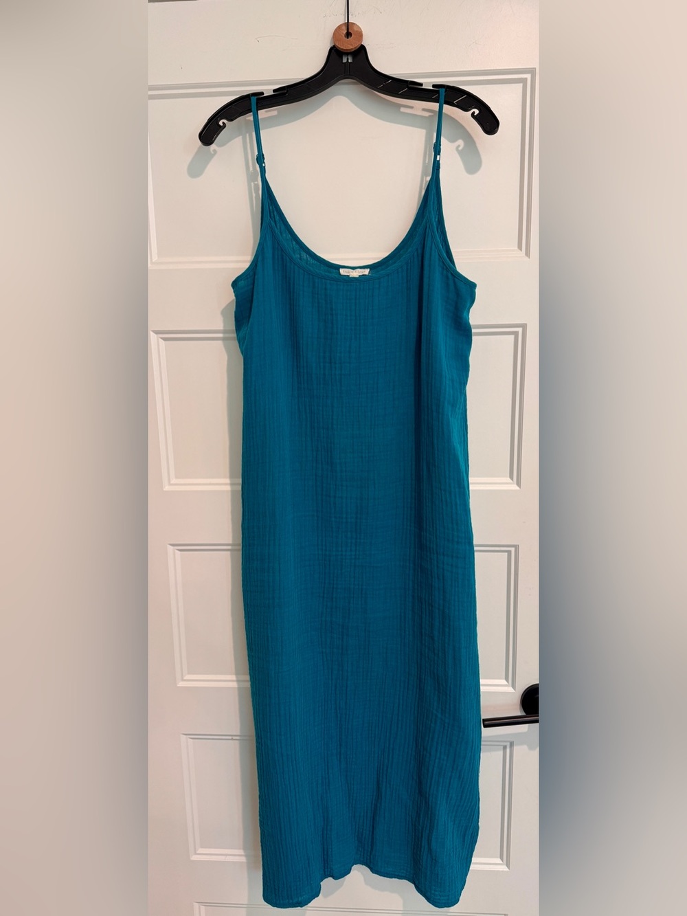 Eileen Fisher Teal Midi Dress Adjustable Spaghetti Straps Size Medium Women EUC